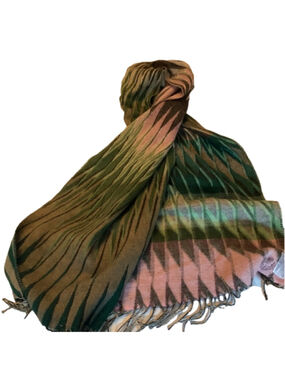 Fraas pink green scarf shawl cashmink harlequin pattern